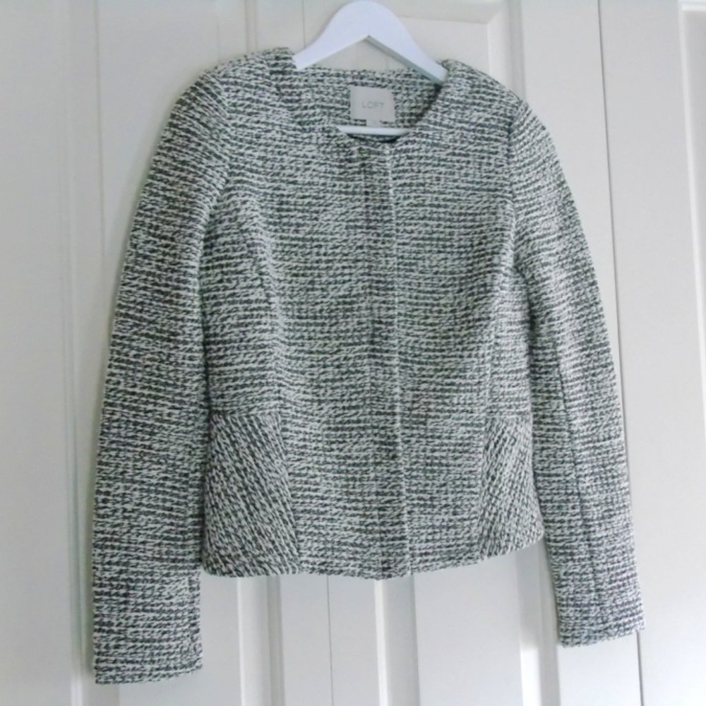LOFT Black and White Tweed Sweater-Jacket size small